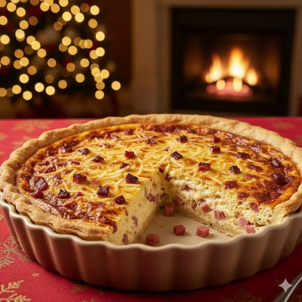 Quiche natalina de queijo com charcutaria