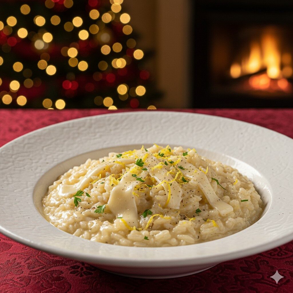Risoto natalino de queijo artesanal com toque de limão siciliano