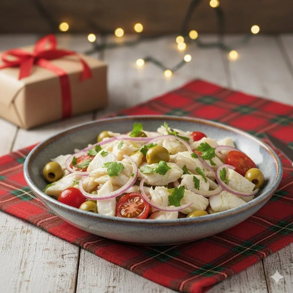 Salada de bacalhau desfiado com azeitonas