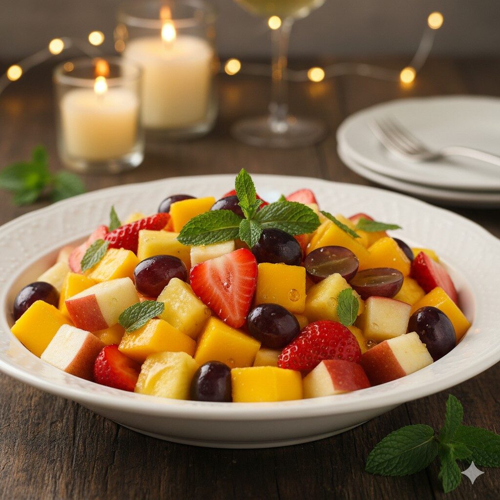 Salada de frutas especial com toque de hortelã