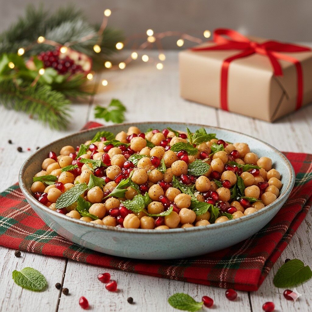 Salada de grão-de-bico com romã e ervas frescas