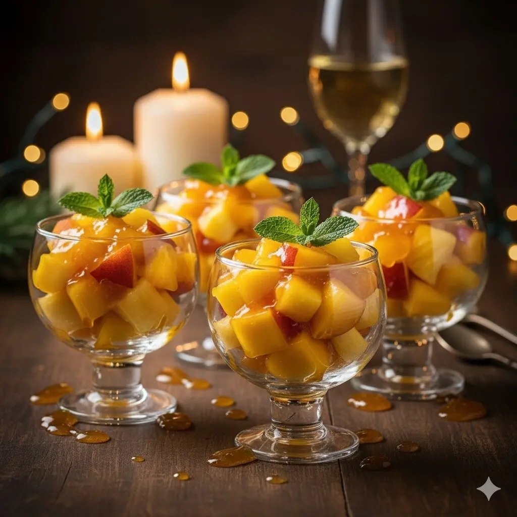 Taças de frutas amarelas com geleia de damasco