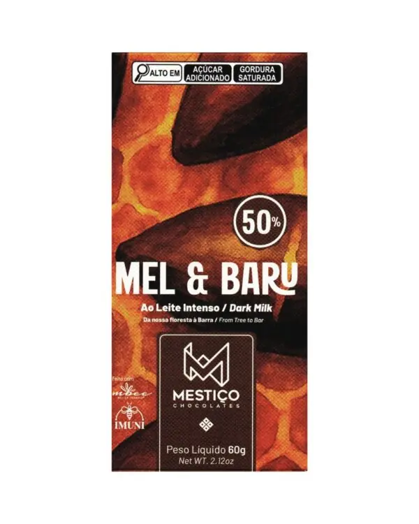Chocolate Mel & Baru 50% Mestiço - Dark Milk com Castanha de Baru e Mel MBee Chocolate Mel & Baru 50% Mestiço - Dark Milk com Castanha de Baru e Mel MBee