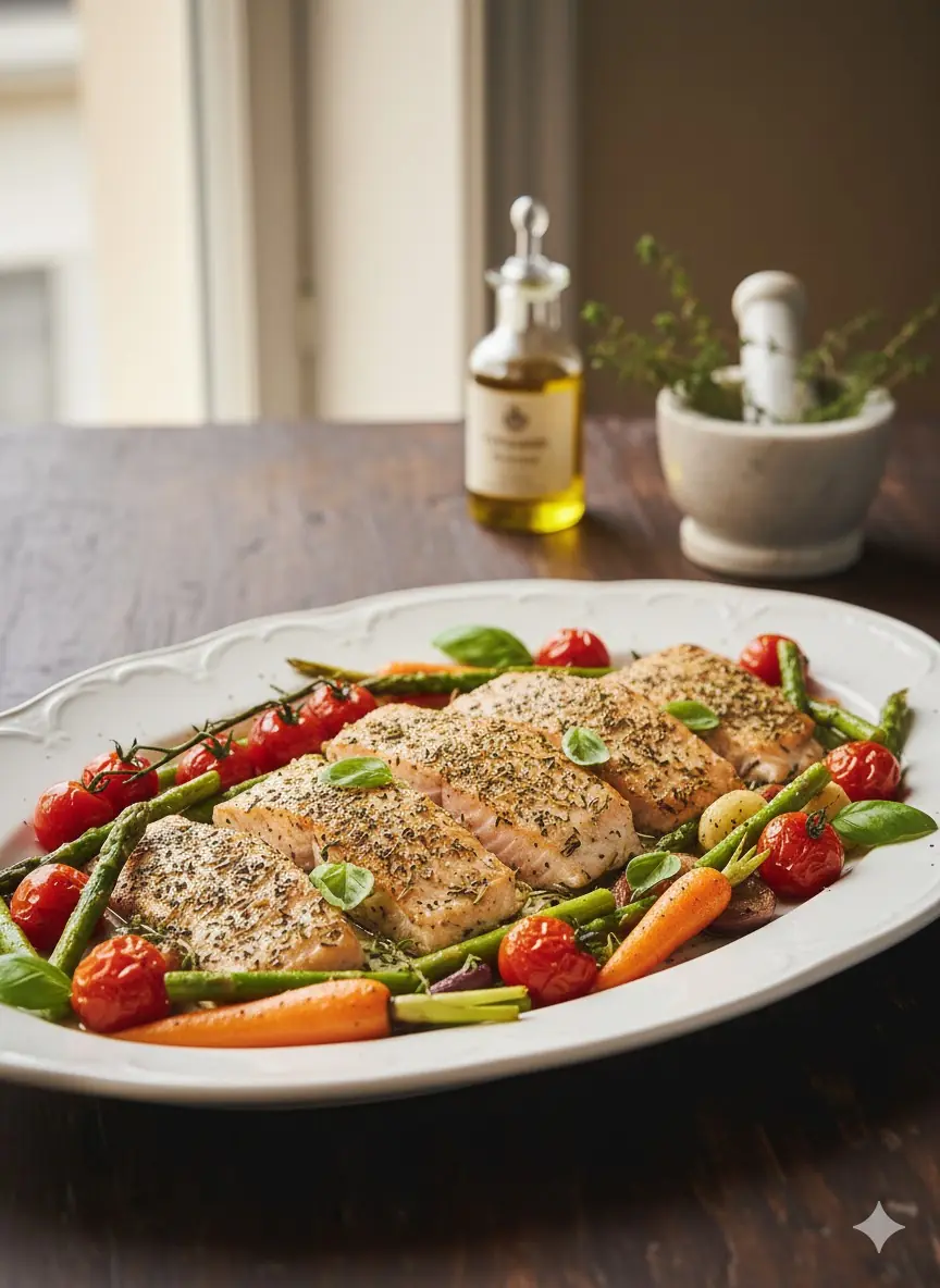 Peixe Assado com Azeite Trufado e Ervas