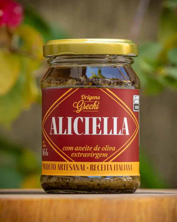 Pote de Aliciella Origens Grechi 165g — antepasto de sardinha anchovada com azeitona e azeite extravirgem