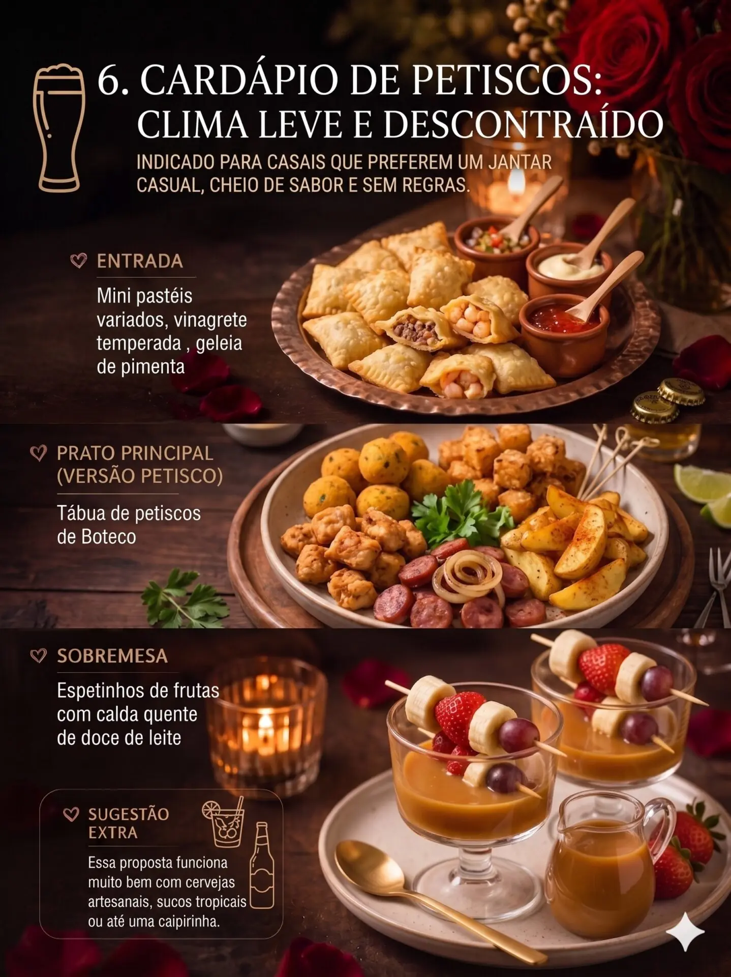 6. Cardápio de petiscos: clima leve e descontraído