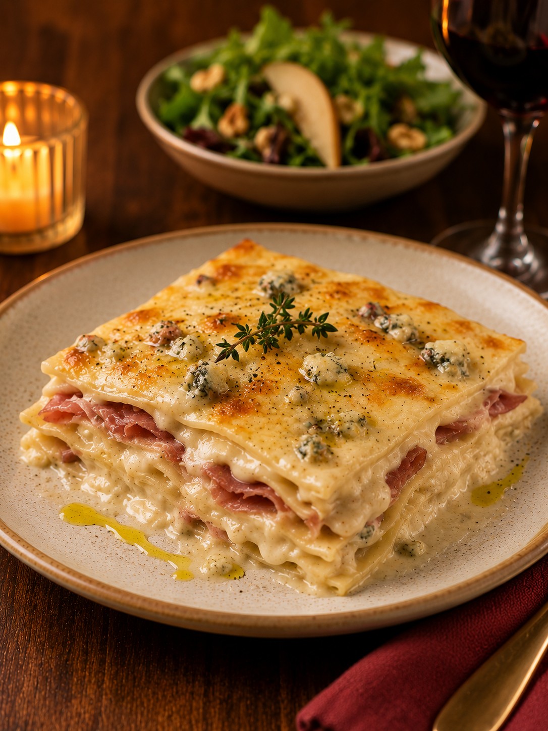 16 receitas para almoço de Dia dos Namorados - 8 8. Lasanha de presunto cru, queijo gorgonzola e molho bechamel