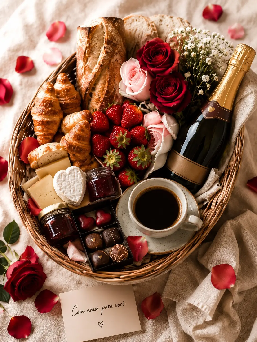 Cesta de café da manhã romântico para todas as ocasiões