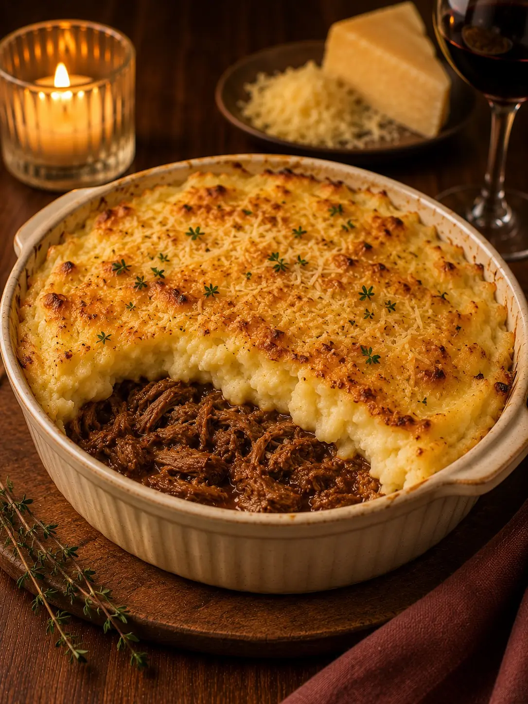 16 receitas para almoço de Dia dos Namorados - 15 15. Escondidinho de carne de panela com purê de batata e parmesão curado
