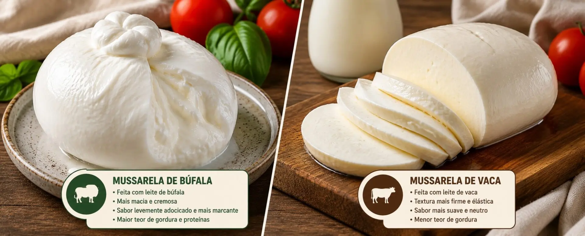 QUAL A DIFERENÇA ENTRE MUSSARELA DE BÚFALA E MUSSARELA DE VACA?