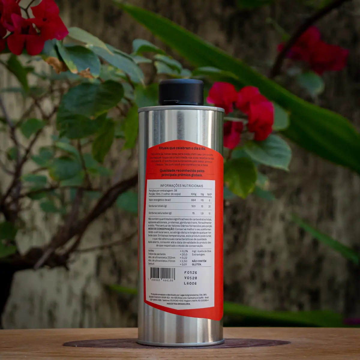 Rótulo nutricional do azeite extravirgem Rituais Lagar H 500ml com dados técnicos e acidez abaixo de 0,2%