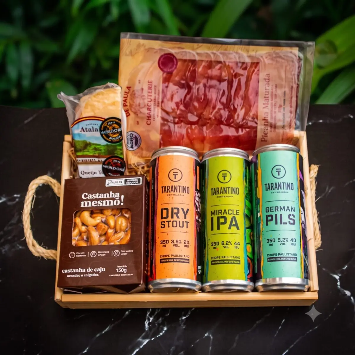 Cesta com Cervejas e Petiscos Artesanais - Dia Dos Pais (6 itens)