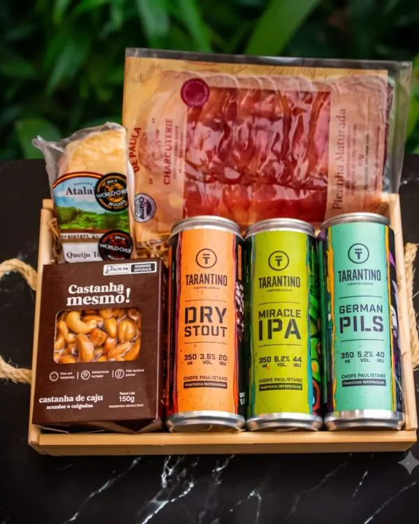Cesta com Cervejas e Petiscos Artesanais - Dia Dos Pais (6 itens)